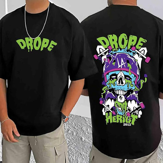 Men Black Graphic Printed Oversized Half Sleeve T-Shirt 4675